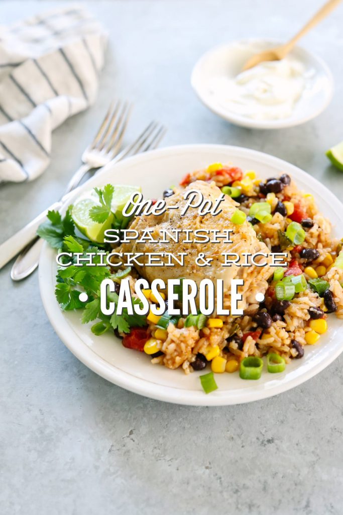 My family loves this one-pot Spanish chicken and rice casserole. So easy and serves a ton of people for just a few dollars. Real ingredients!