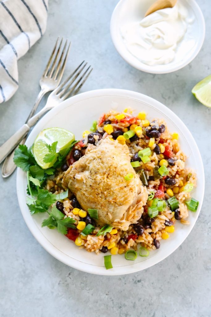 My family loves this one-pot Spanish chicken and rice casserole. So easy and serves a ton of people for just a few dollars. Real ingredients!