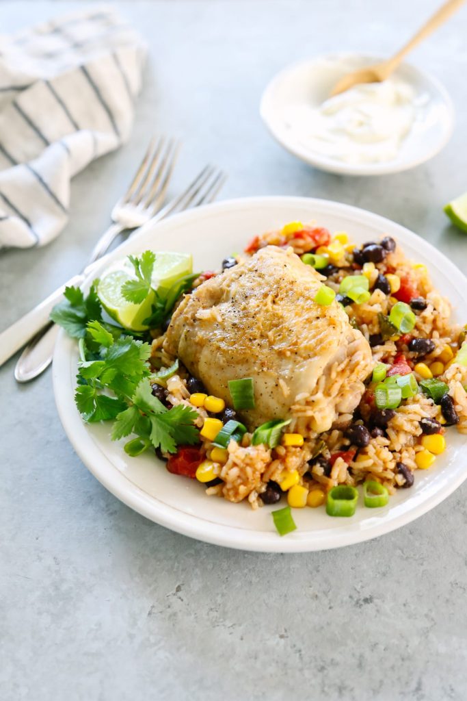 My family loves this one-pot Spanish chicken and rice casserole. So easy and serves a ton of people for just a few dollars. Real ingredients!