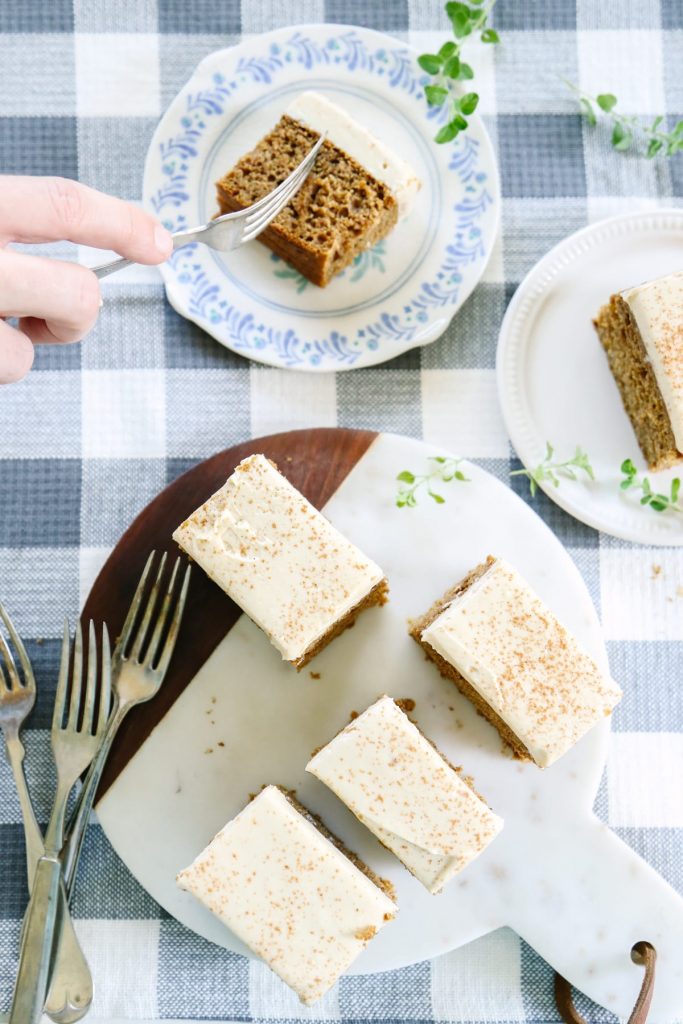 Sooo good! And no refined sugar, not even in the frosting. A whole grain pumpkin cake.