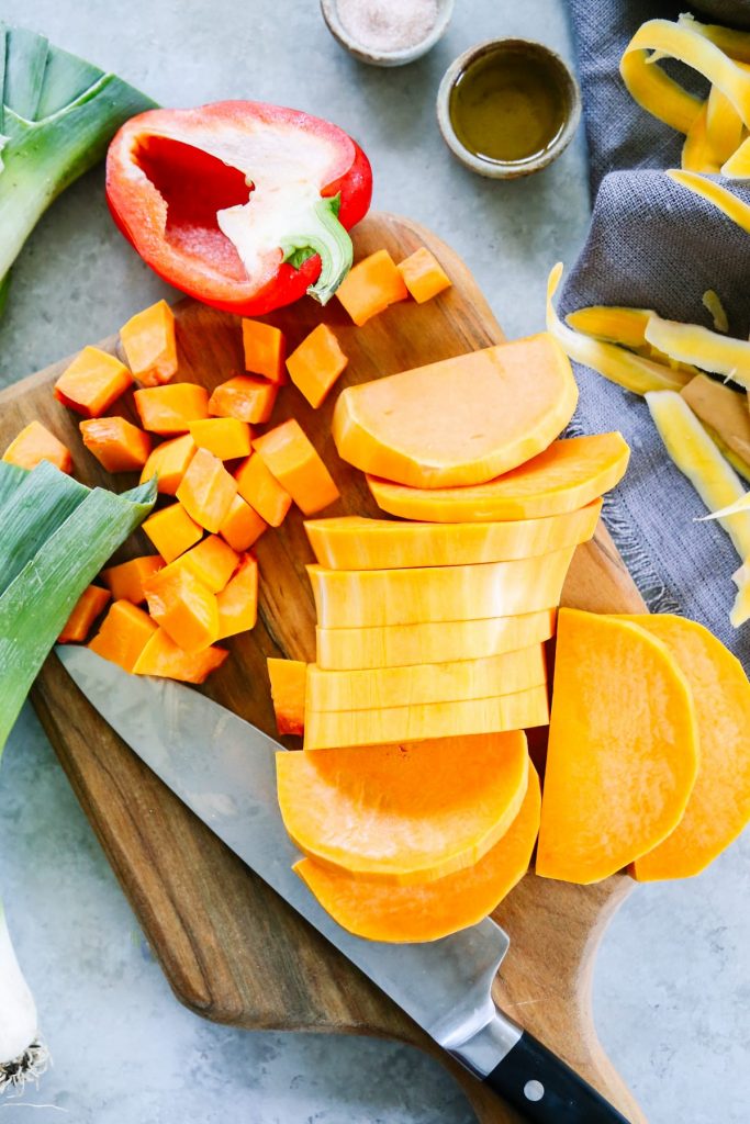 So good! This creamy roasted butternut squash soup is my absolute favorite fall soup, and it's so easy to make. Just roast and blend. No dairy!