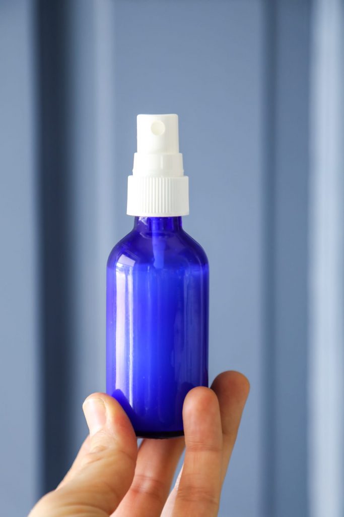 A simple hand sanitizer spray that uses kid-safe essential oils, witch hazel, and glycerin (a moisturizing ingredient found at most drug stores).