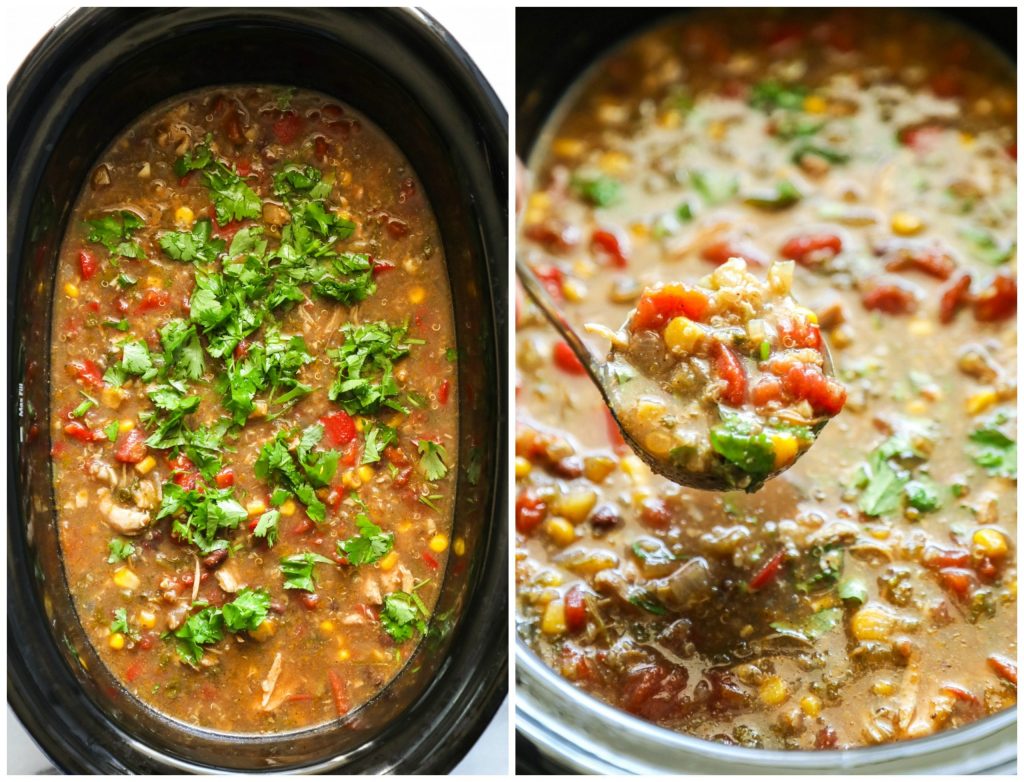 Slow Cooker Chicken and Quinoa Taco Soup. A real food (but no fancy ingredients) fix-it-and-forget-it soup. My family loves this meal.