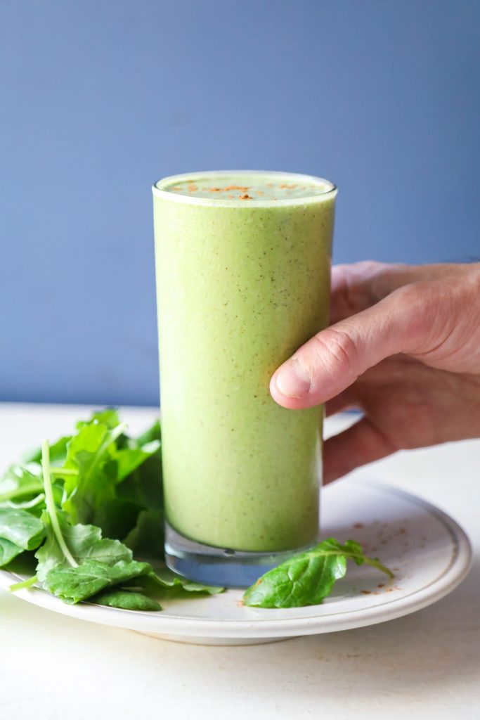 This is my go-to smoothie nearly every single morning. This smoothie is packed full of leafy greens and natural protein (no fancy protein powders).