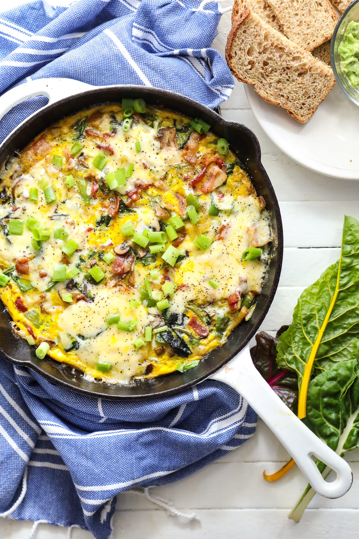 A hearty bacon, vegetable, and kale frittata. This nutrient-rich frittata may be served for breakfast, lunch, or dinner. Prep this frittata in advance for an easy 'fast food' meal option.