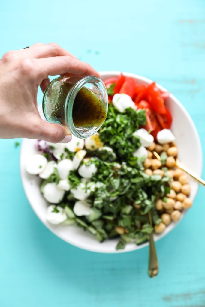 A no-cook chickpea salad recipe that only calls for a few simple ingredients. This salad is a perfect make-ahead lunch or dinner option.