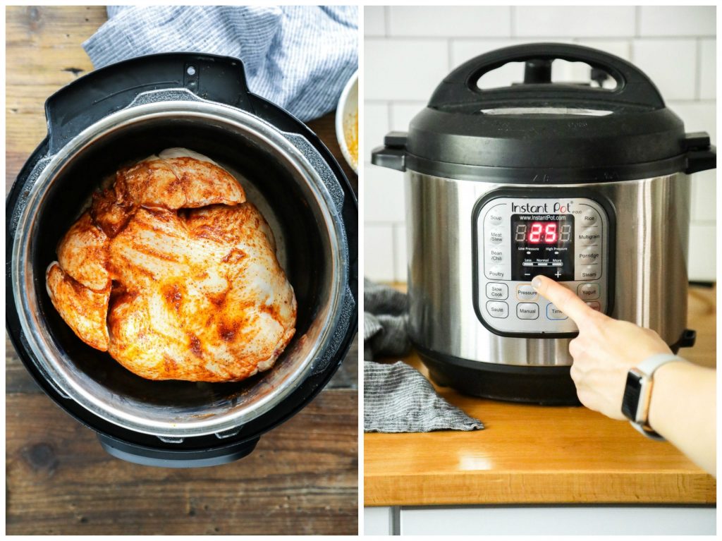 How to effortlessly cook a whole chicken in the Instant Pot. This method results in flavorful, fall-of-the-bone chicken in under an hour.