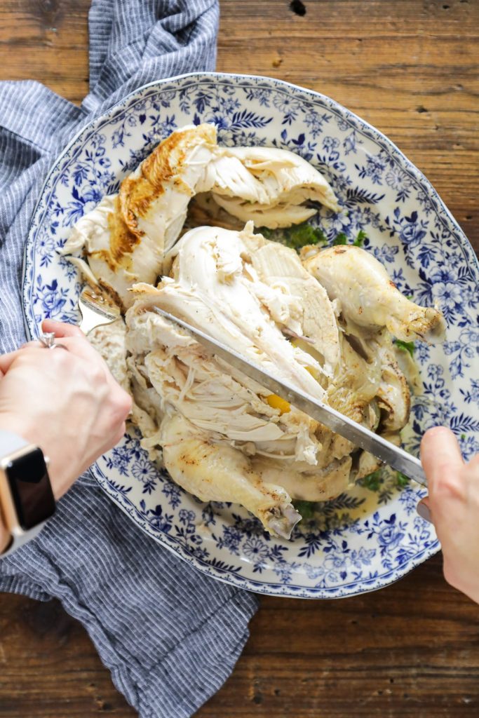 How to effortlessly cook a whole chicken in the Instant Pot. This method results in flavorful, fall-of-the-bone chicken in under an hour.