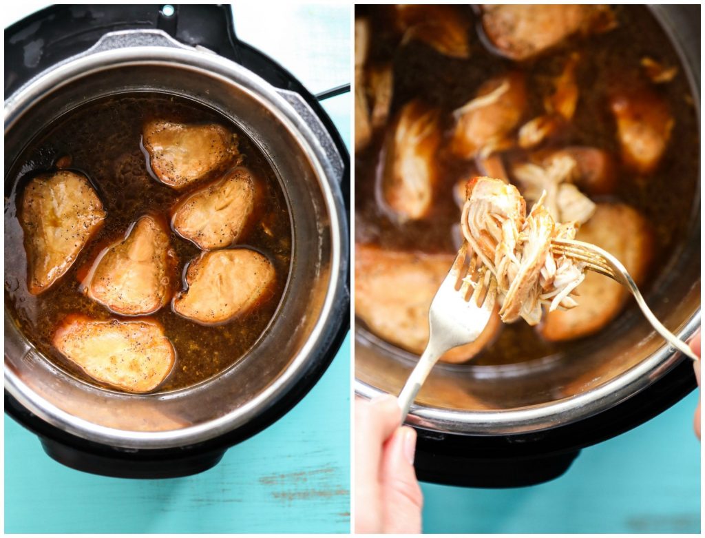 So good! Instant Pot Teriyaki-Style Chicken. Made in under 30 minutes, no hands-on time. Literally just dump the ingredients in the pot and cook. Slow cooker option, too.