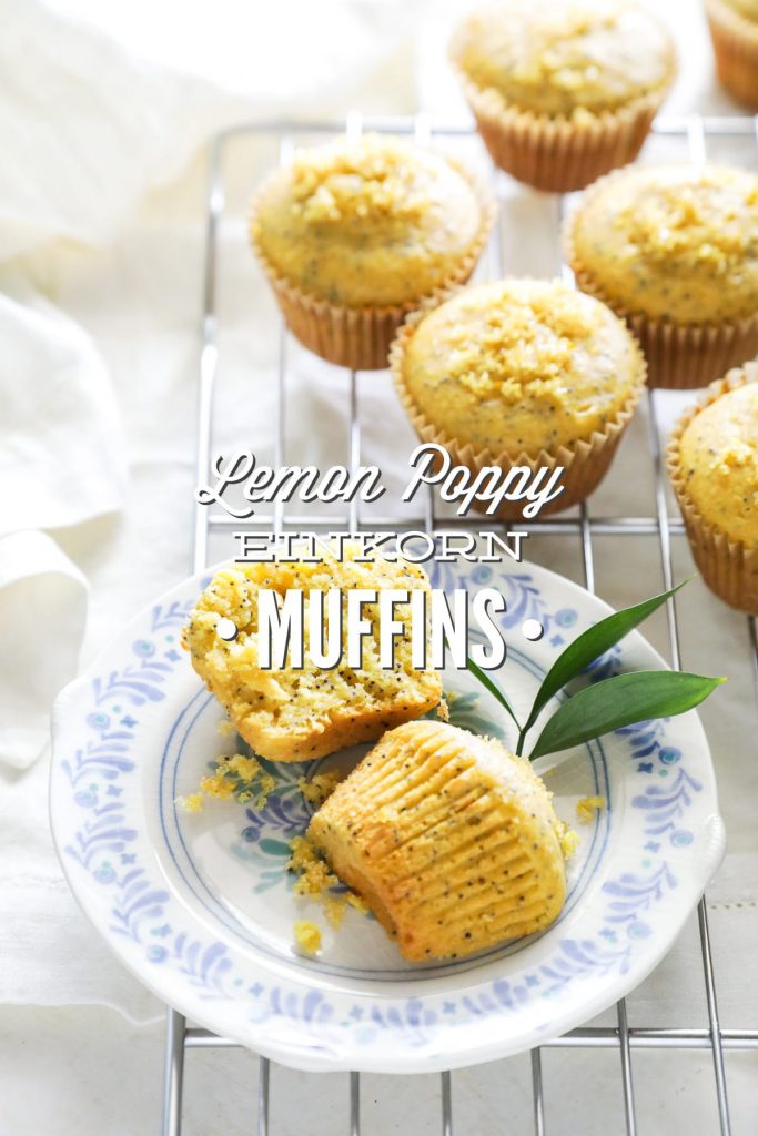 Light and naturally-sweetened lemon poppy seed muffins made with healthy einkorn flour.