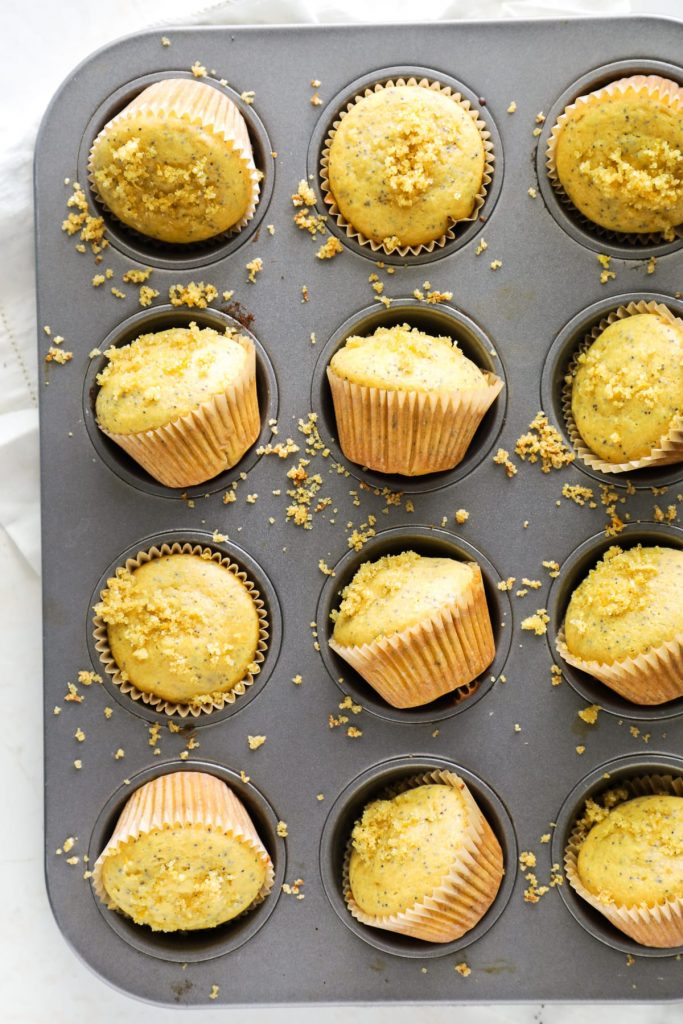 Light and naturally-sweetened lemon poppy seed muffins made with healthy einkorn flour.