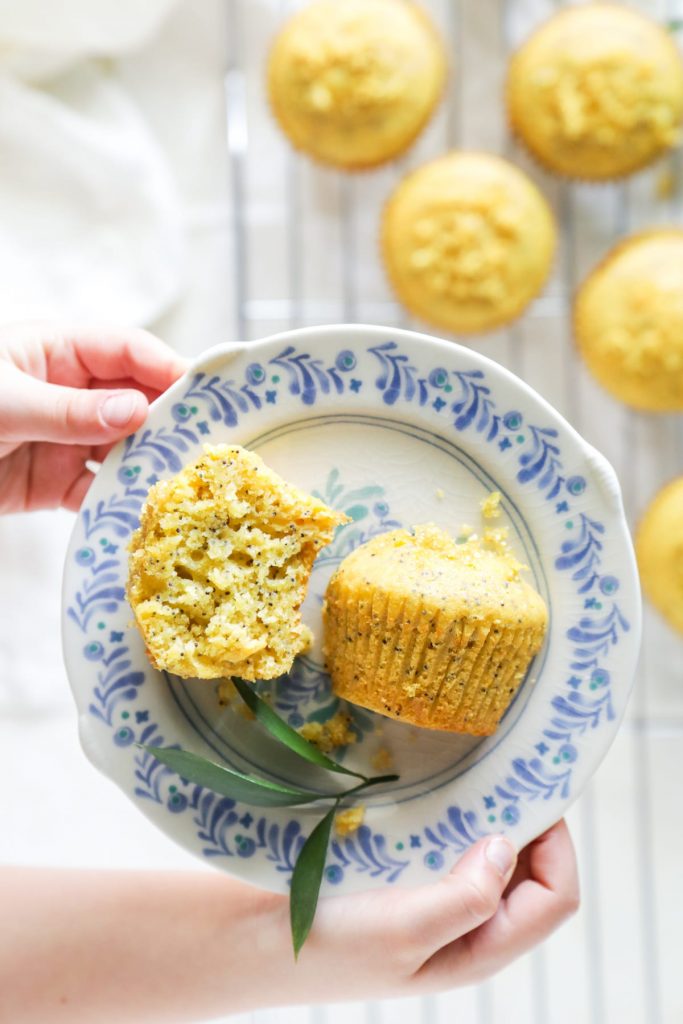 Light and naturally-sweetened lemon poppy seed muffins made with healthy einkorn flour.