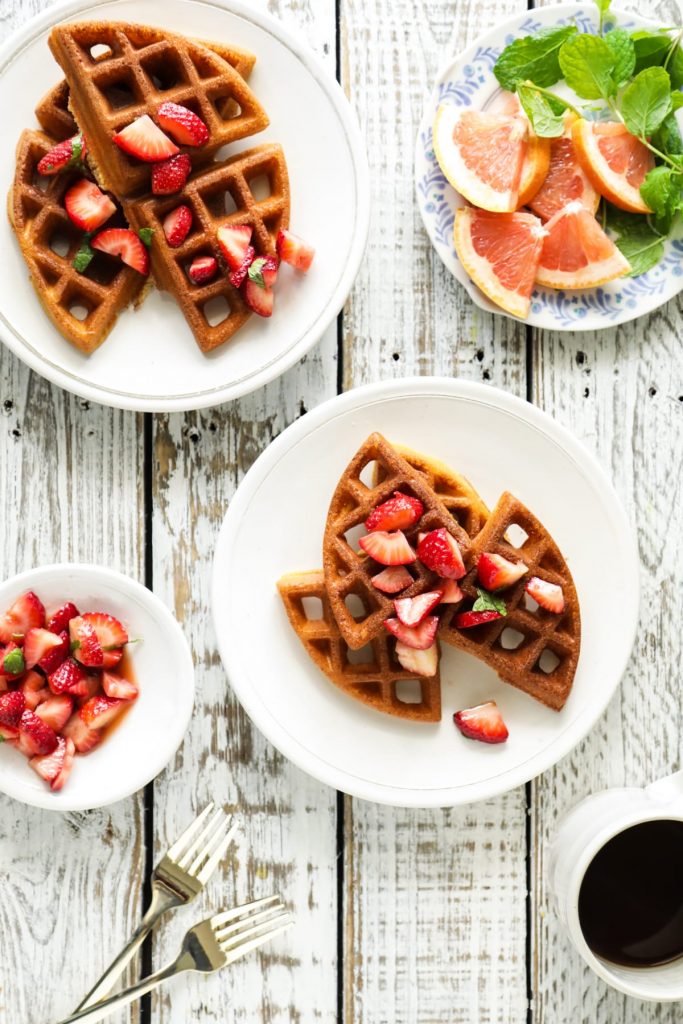 Delicious, simple, and naturally gluten-free. These waffles are made with almond flour, arrowroot, and basic fridge staples to create crispy and fluffy waffles.