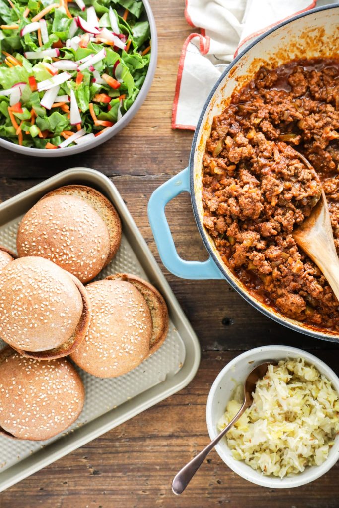 A (homemade) real food sloppy joe recipe that can be made in under 30 minutes. Real, inexpensive meal idea.