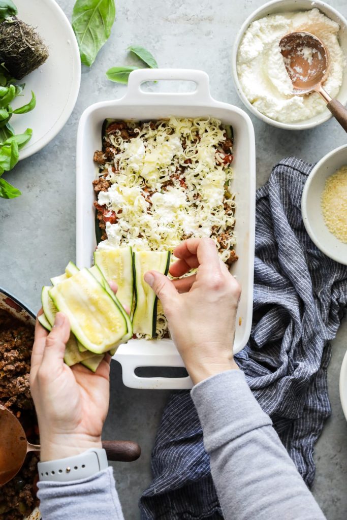 A naturally gluten and grain free lasagna! Use seasonal zucchini to make this veggie-packed twist on classic cheese and meat lasagna.