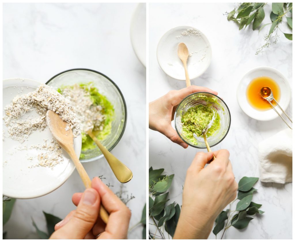 A simple, real food-inspired face mask made with leftover avocado, rolled oats, and honey.