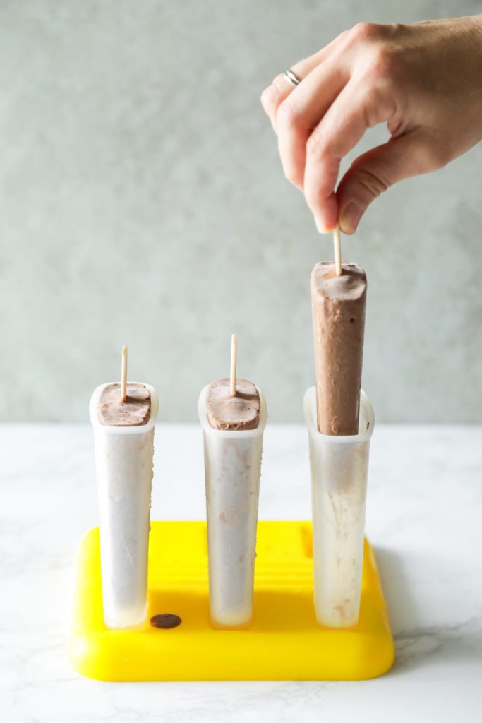 So good! No dairy or refined sugar. Super simple ingredients. Easy to make--just blend and pour. Homemade fudgesicles.