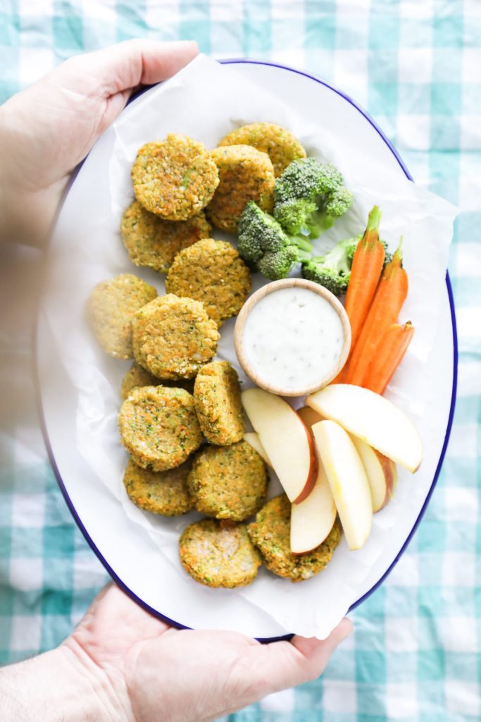 These nuggets are made entirely out of veggies (along with some cheese, breadcrumbs, and an egg), making them a fun way for kids (and adults) to enjoy vegetables and a nugget at the same.