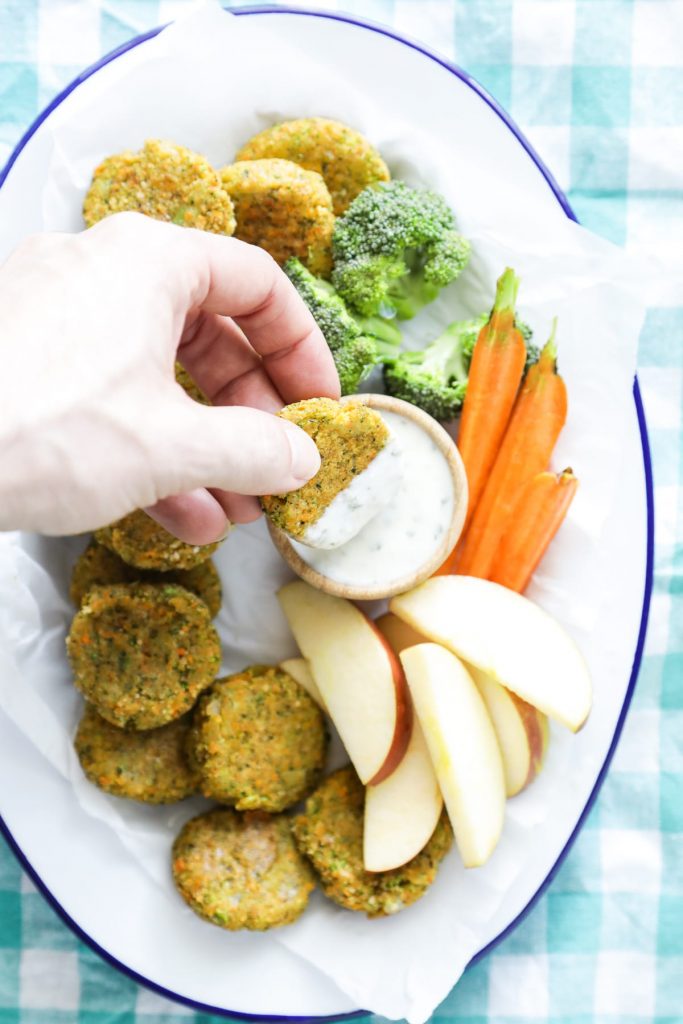 These nuggets are made entirely out of veggies (along with some cheese, breadcrumbs, and an egg), making them a fun way for kids (and adults) to enjoy vegetables and a nugget at the same.