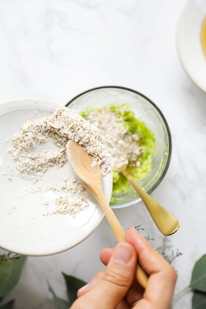 A simple, real food-inspired face mask made with leftover avocado, rolled oats, and honey.