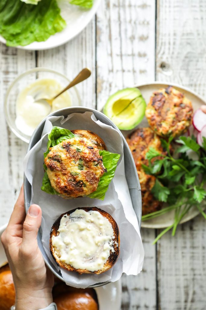 Chicken and Herb Burgers with Garlic Aioli. So easy, 100% homemade.