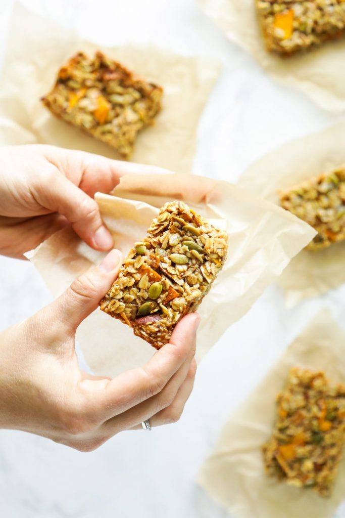 Chewy homemade granola bars with a tropical twist. Made with mango, coconut, natural sweetener, and almond butter.