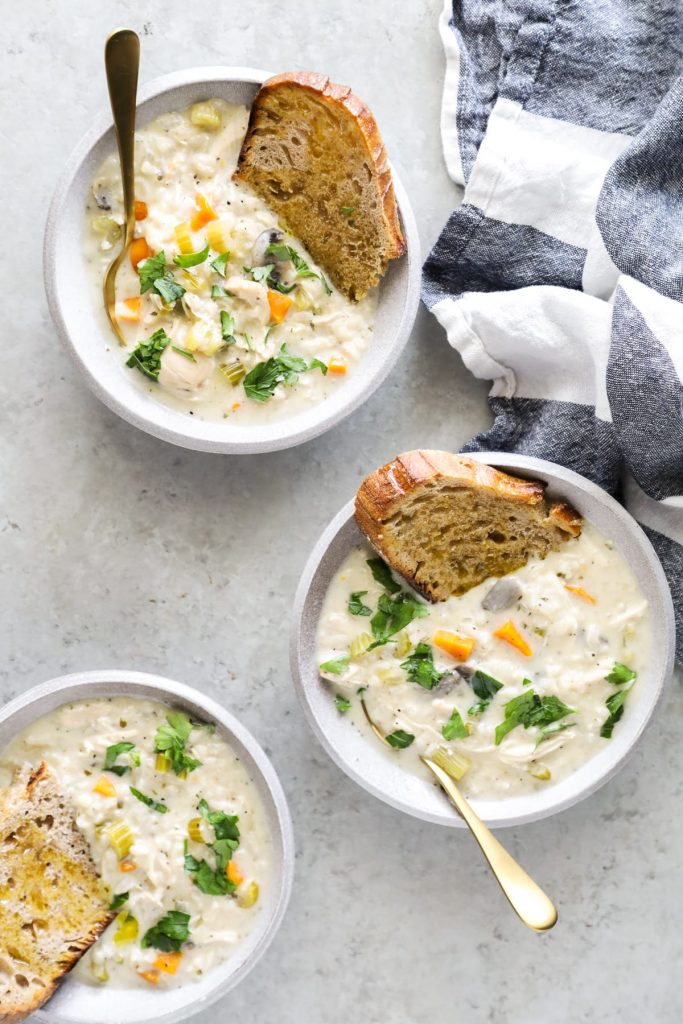 30 minutes or less meal! Instant Pot Creamed Chicken and Rice Soup. Favorite meal in our home.