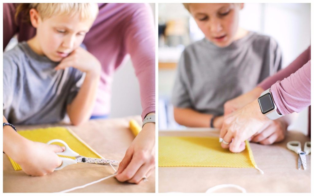 The easiest way to make beeswax taper candles. Great project for kids, too!