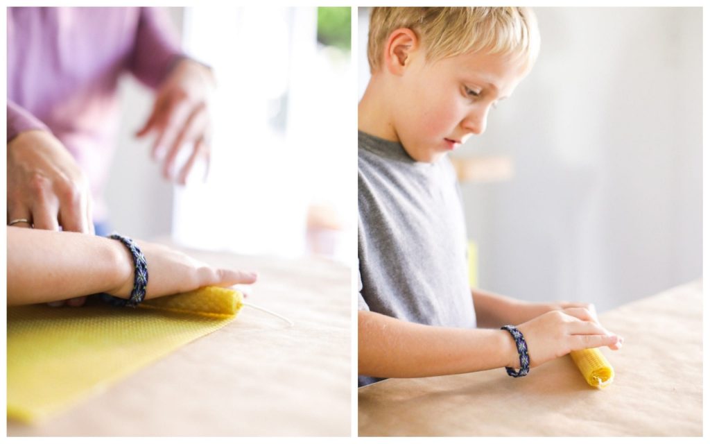 The easiest way to make beeswax taper candles. Great project for kids, too!