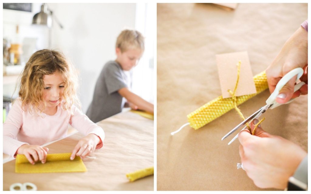 The easiest way to make beeswax taper candles. Great project for kids, too!