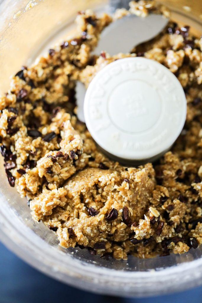 No Bake Chocolate Chip Cookie Dough Bites. Unbelievably good! Made with simple real food ingredients. No eggs, dairy, or gluten (use gluten-free oats).