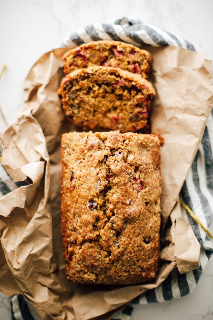 A traditional cranberry-orange bread made with einkorn flour.