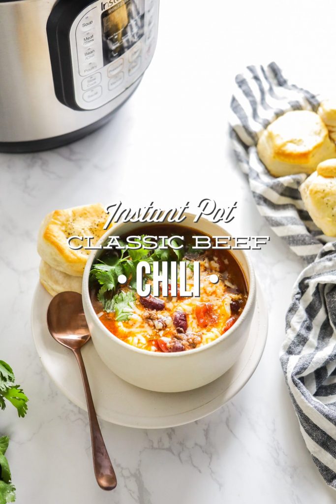 Classic beef chili made in the Instant Pot. This soup cooks in under 10 minutes! So fast and easy. Real food ingredients.