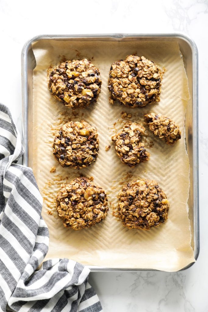 So good! Dairy-free and egg free breakfast or snack cookies. Just like banana bread but better, and in cookie form.