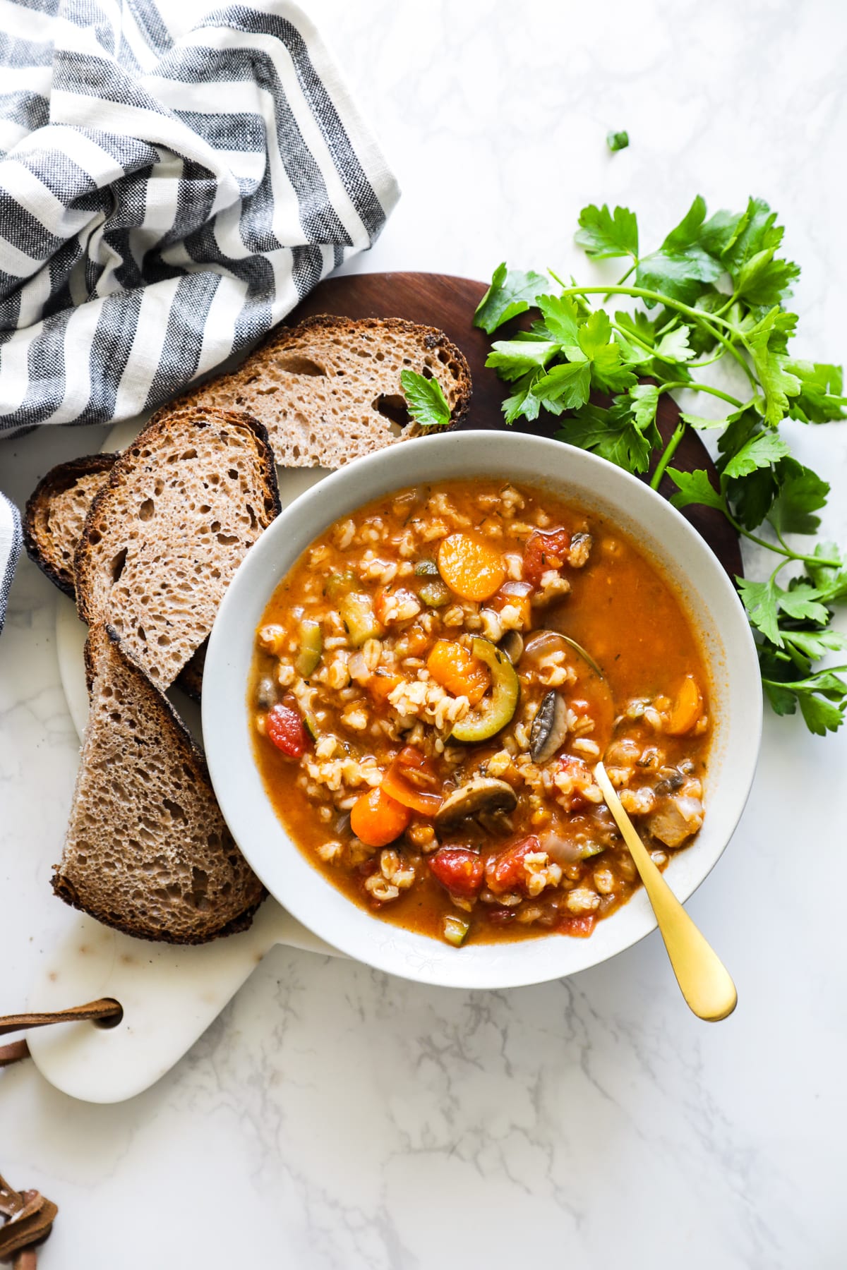 Instant Pot Mushroom Barley Vegetable Soup (Vegan, Pressure Cooker