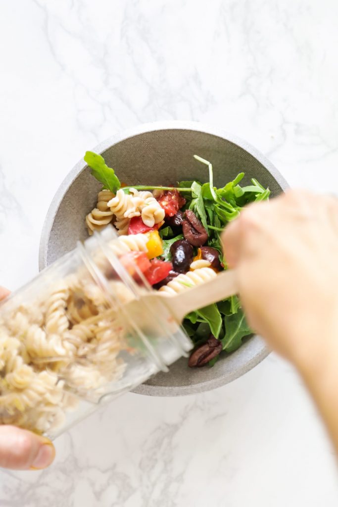 This veggie-dense chicken pasta salad is easy to make ahead for real-food meals on the go.