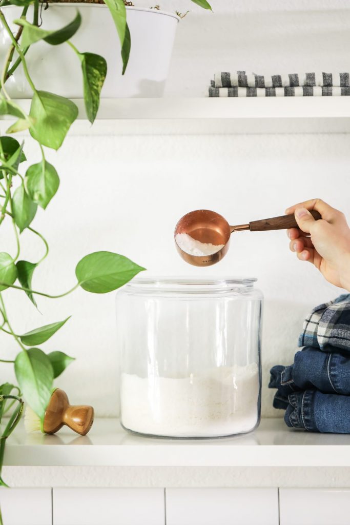 Homemade laundry soap made with natural ingredients. This easy-to-make laundry soap can be used just like a powder store-bought soap.