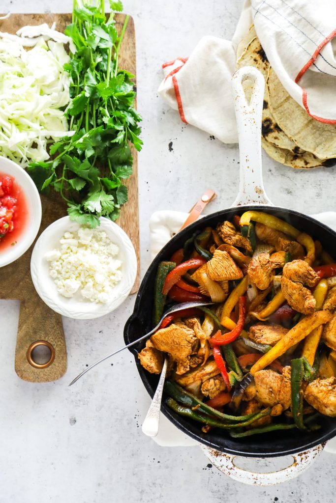 One-Skillet Sizzling Chicken Veggie Fajitas (Meal Prep Option)