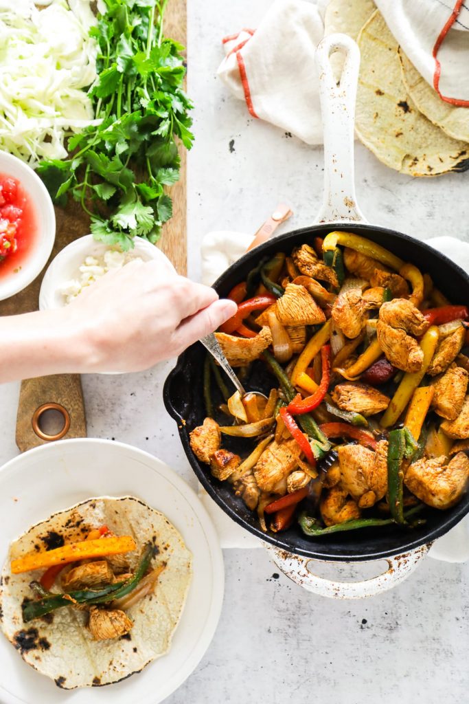 One-Skillet Sizzling Chicken Veggie Fajitas (Meal Prep Option)