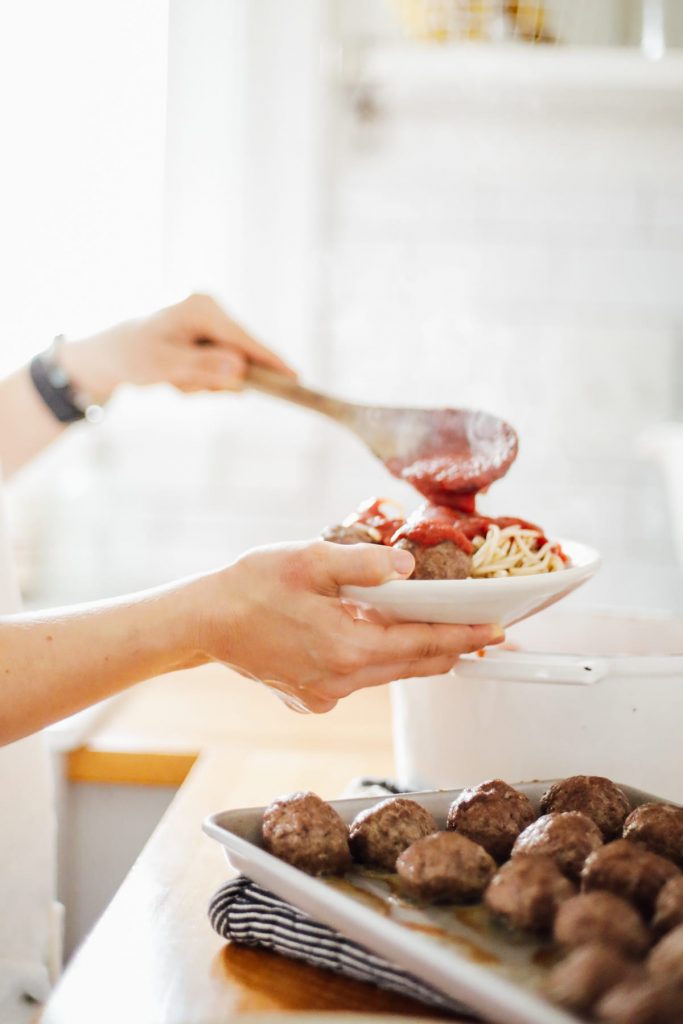 Homemade meatballs that feel decadent, but are easy to make even on a busy weeknight. Pair the oven-baked meatballs with the simple homemade sauce.
