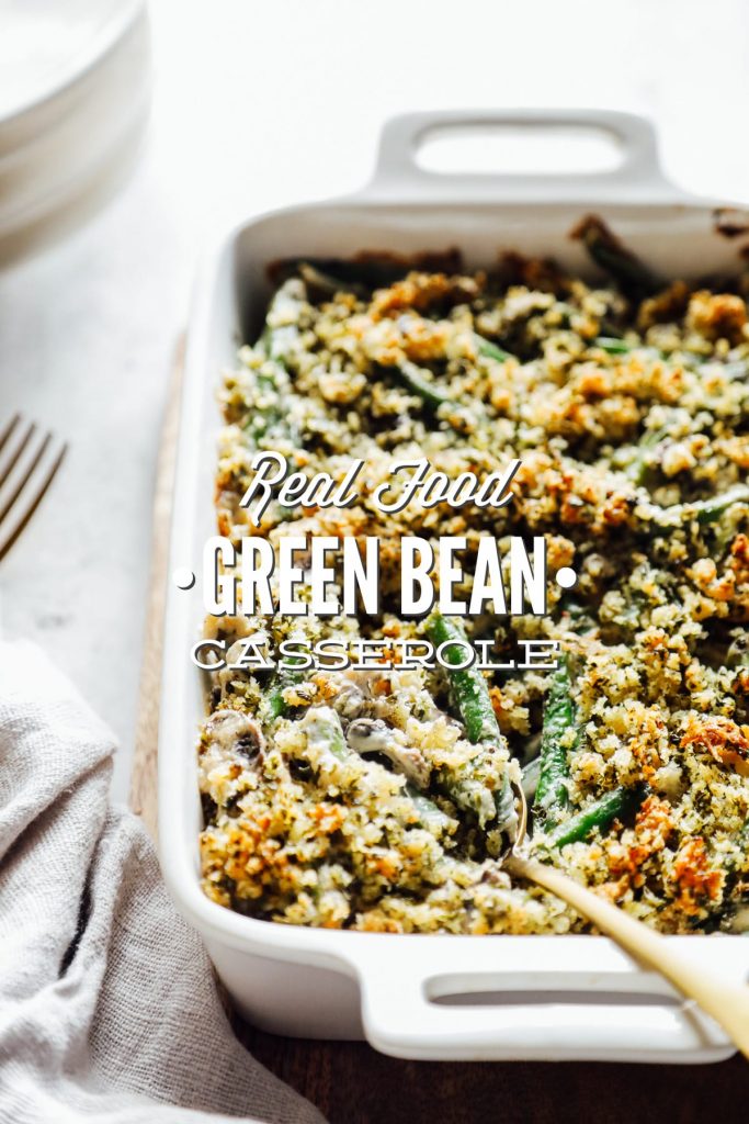 A homemade, real food version of green bean casserole. Made with sour cream in place of condensed soup.