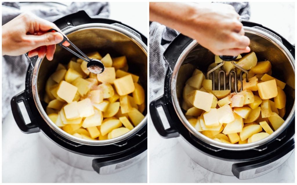 Super easy, one-pot, no-drain Instant Pot mashed potatoes. The easiest potatoes you'll ever make.