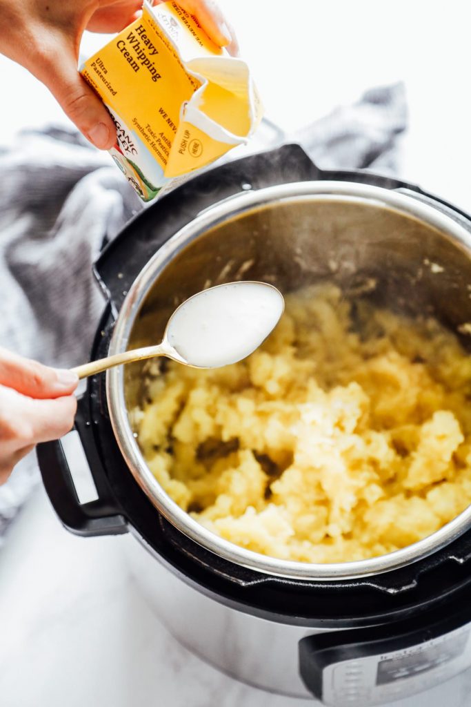 Super easy, one-pot, no-drain Instant Pot mashed potatoes. The easiest potatoes you'll ever make.