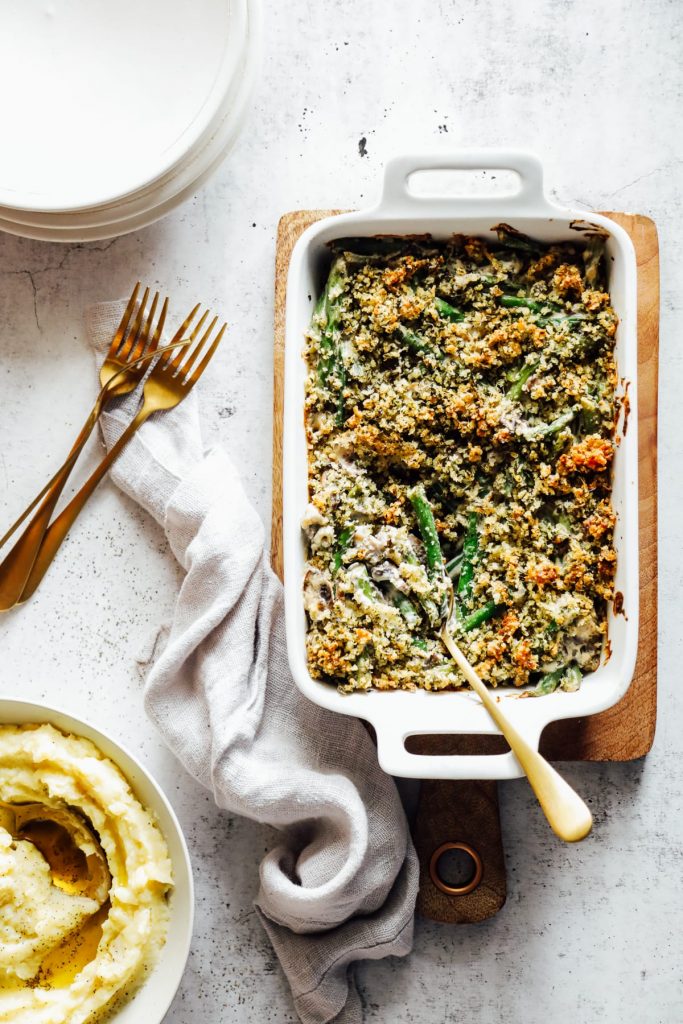 A homemade, real food version of green bean casserole. Made with sour cream in place of condensed soup.