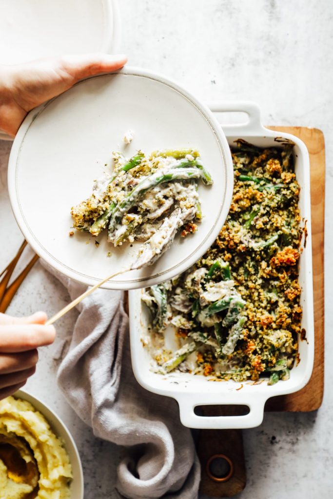 A homemade, real food version of green bean casserole. Made with sour cream in place of condensed soup.