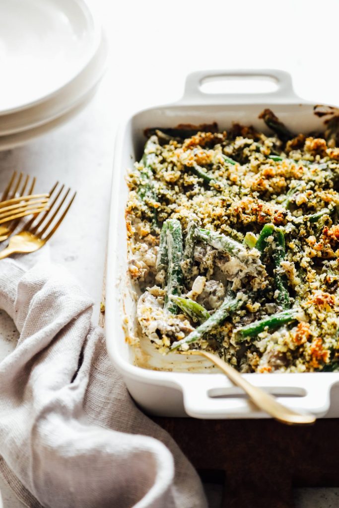 A homemade, real food version of green bean casserole. Made with sour cream in place of condensed soup.g