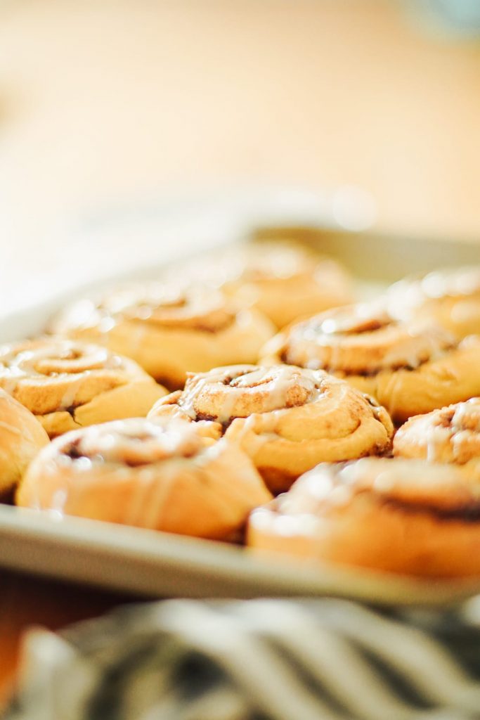 An easy, one-bowl, no-knead cinnamon roll recipe made with ancient einkorn flour.