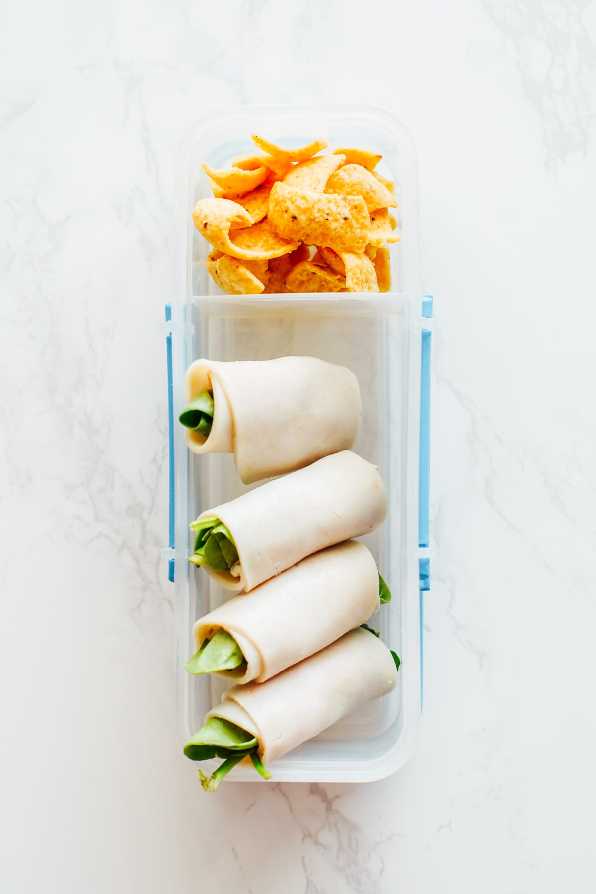 healthy kids school snack ideas: lunch meat rolled up with spinach for school snack
