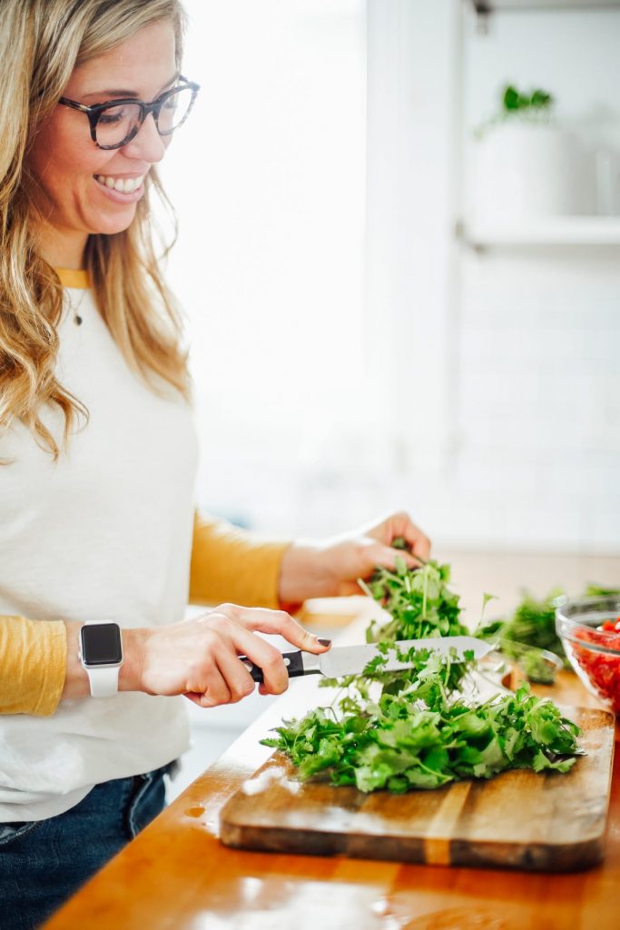 chopping cilantro