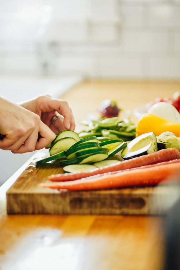 chopping fruits and veggies